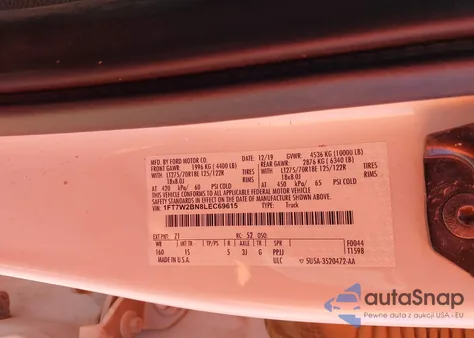 2020 Ford F-250 Xl from USA, damaged, VIN 1FT7W2BN8LEC69615